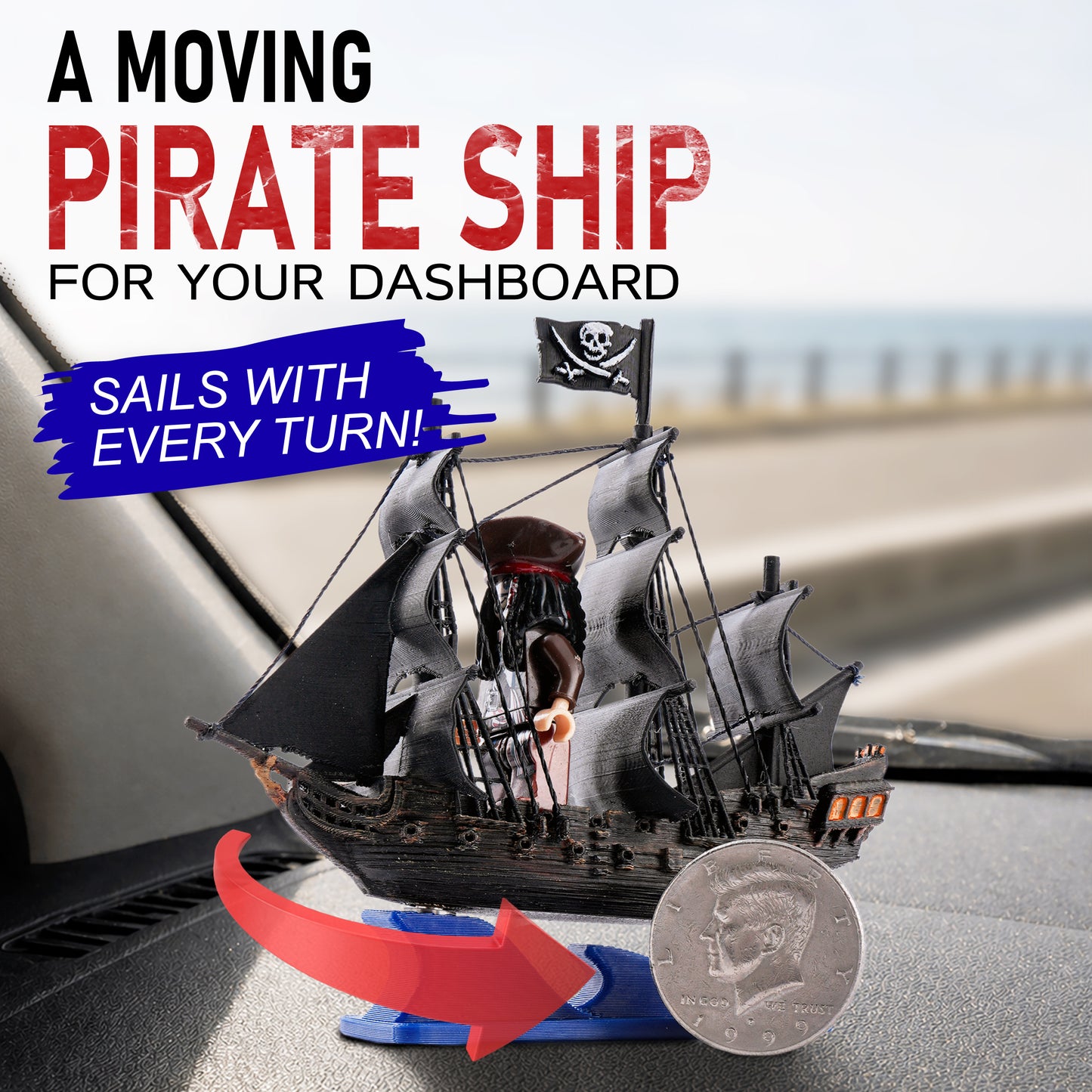 Black Galleon — Pirate Ship Car Dashboard Ornament